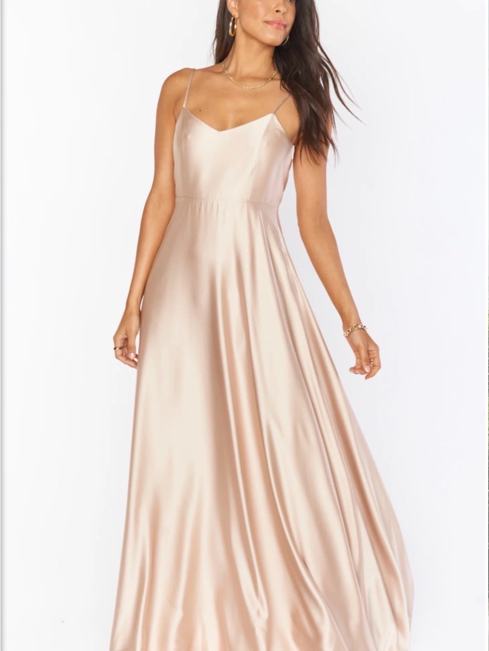 Show me your Mumu Faith Maxi Dress Satin Spaghetti Strap Maxi Dress in Champagne